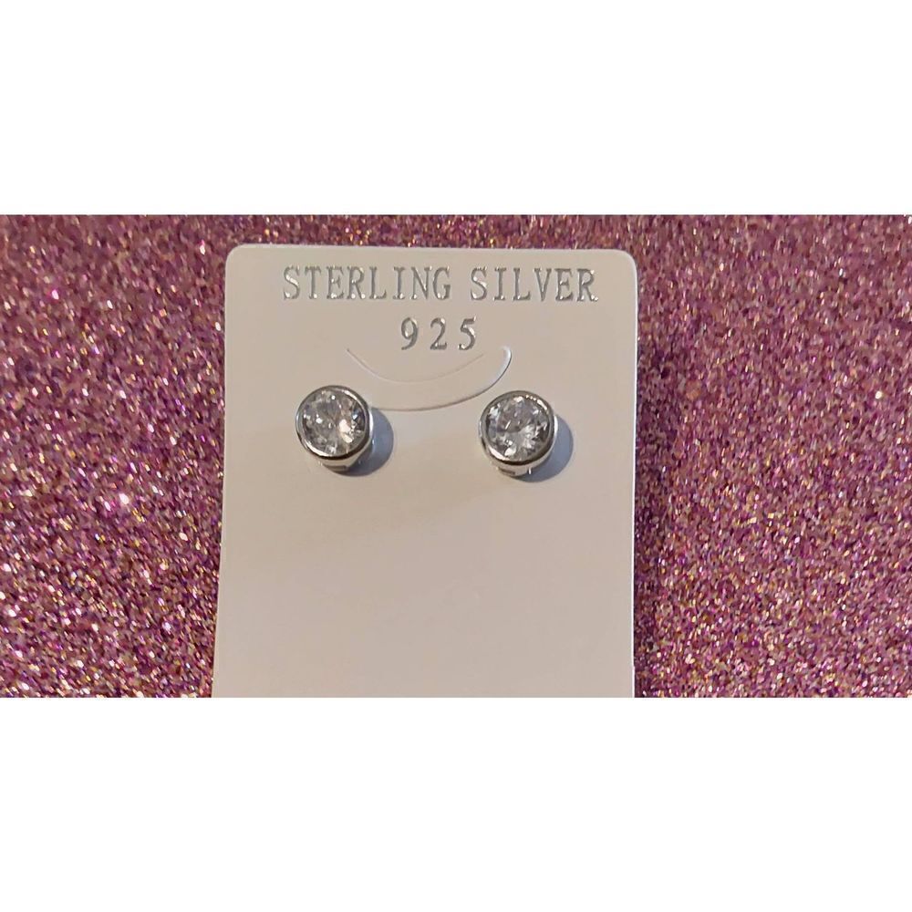 New Sterling Silver 2 Ct. Bezel Set Round Cut Sim Diamond Stud Earrings~.925